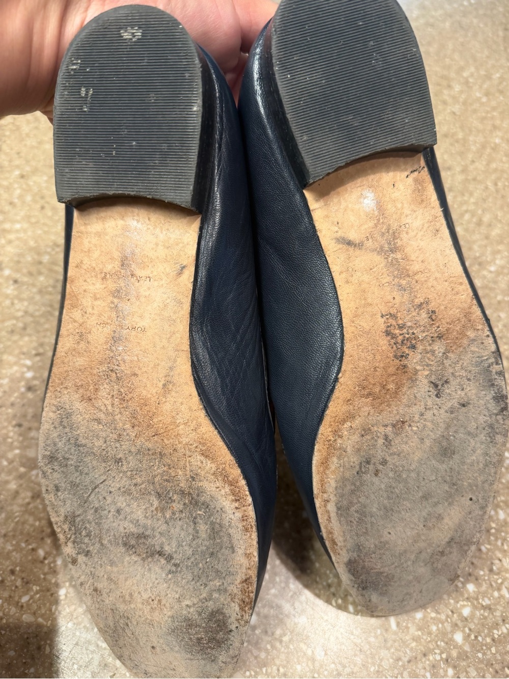 Tory Burch Navy Patterned Leather Slip-On Loafers with Gold Horsebit - Picture 10 of 10